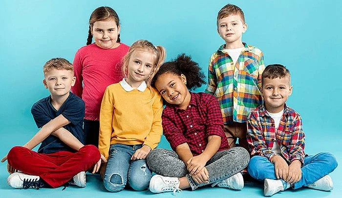 A group of six diverse, smiling children sitting together. "BENTO KIDS. For Online Purchase. 50% OFF.