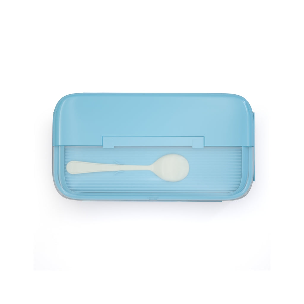Dark Blue and Light Blue Stainless Steel Lunch Box – 100% Leak-Proof, Kids Friendly Clips, Food-Safe Spoon, Non-Toxic Recyclable Plastic