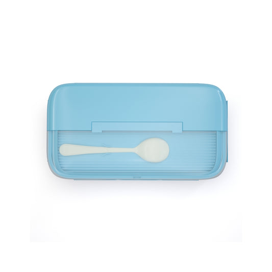 Dark Blue and Light Blue Stainless Steel Lunch Box – 100% Leak-Proof, Kids Friendly Clips, Food-Safe Spoon, Non-Toxic Recyclable Plastic