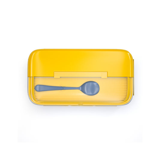 Yellow and Blue Stainless Steel Lunch Box – 100% Leak-Proof, Kids Friendly Clips, Food-Safe Spoon, Non-Toxic Recyclable Plastic