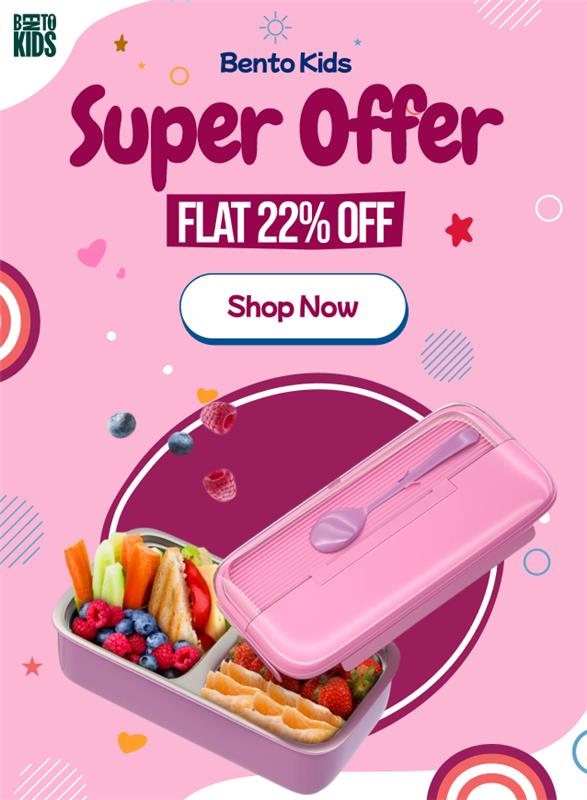 Bento Kids super offer on kids lunch boxes in Pakistan with healthy food, part of the kids winter collection including kids tumblers.