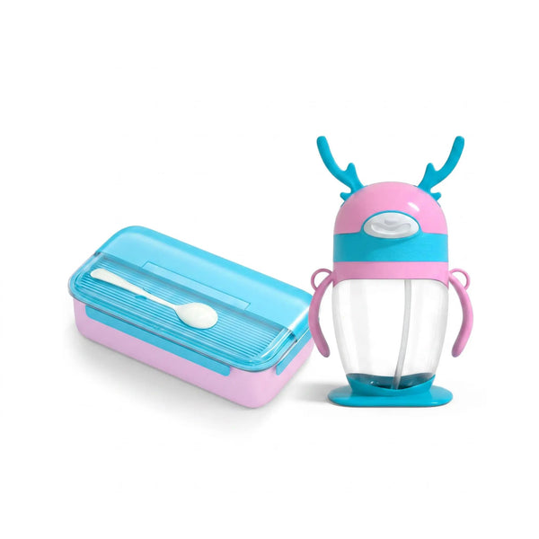 Pink & Light Blue Kids Tumbler Bottle – PLus Lunch Box, Leak-Proof Straw Cup with Handles | BPA-Free Kids Water Bottle