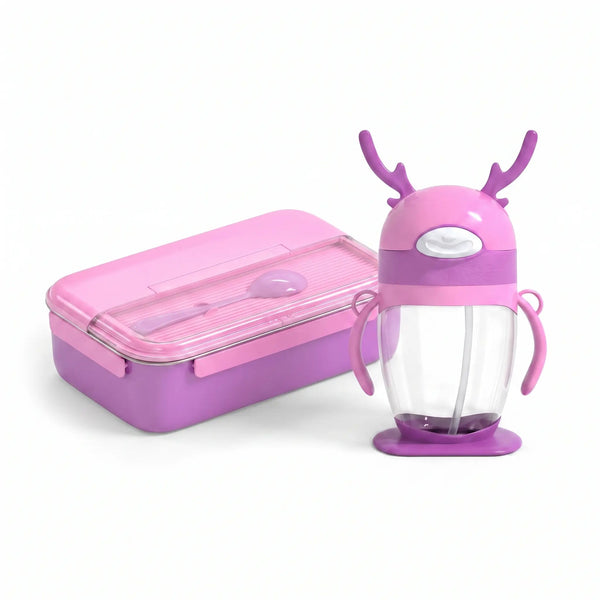Pink & Purple Kids Tumbler Bottle – PLus Lunch Box, Leak-Proof Straw Cup with Handles | BPA-Free Kids Water Bottle