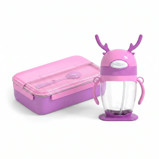 Pink & Purple Kids Tumbler Bottle – PLus Lunch Box, Leak-Proof Straw Cup with Handles | BPA-Free Kids Water Bottle - Bento Kids