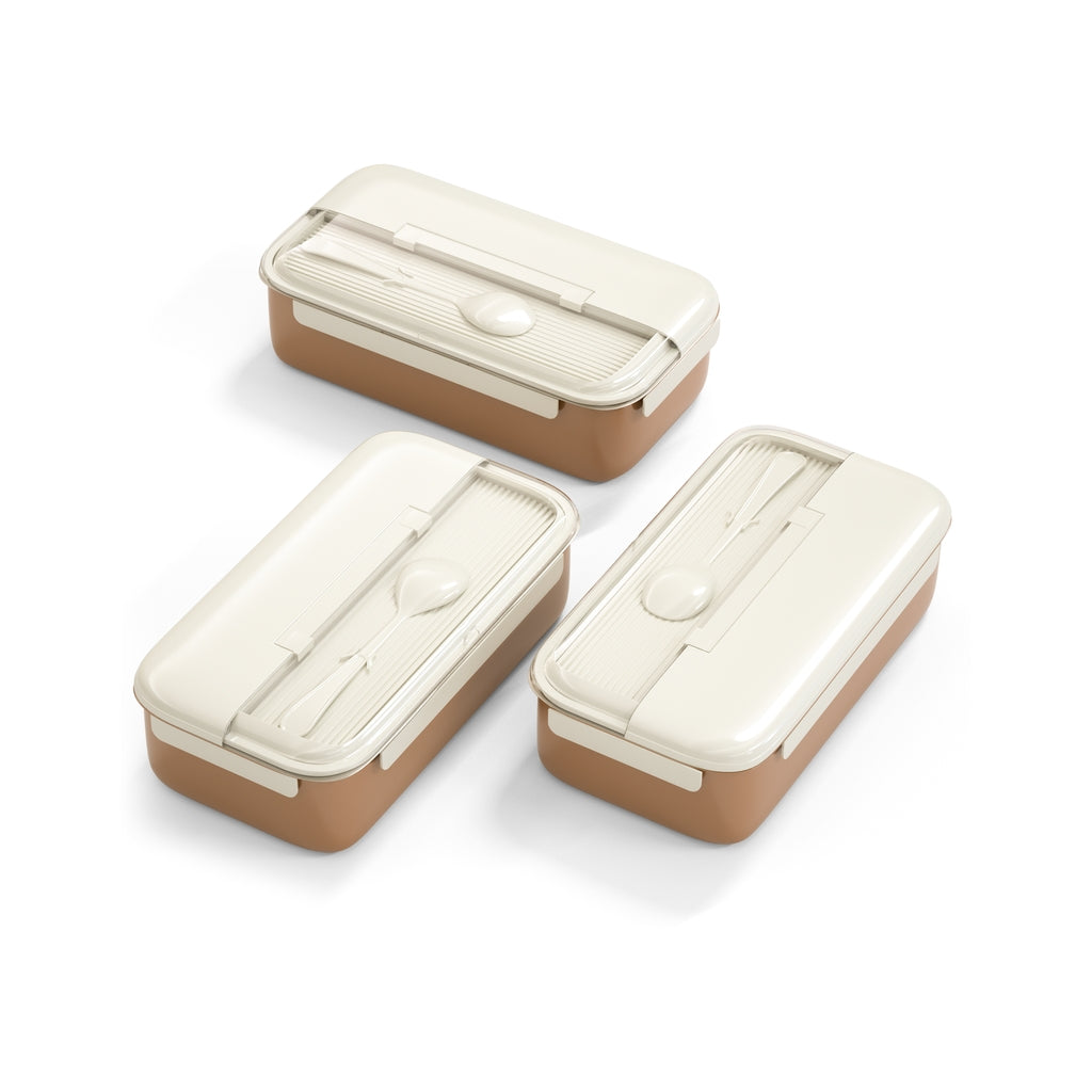 White & Brown Stainless Steel Lunch Box – 100% Leak-Proof, Kids Friendly Clips, Food-Safe Spoon, Non-Toxic Recyclable Plastic