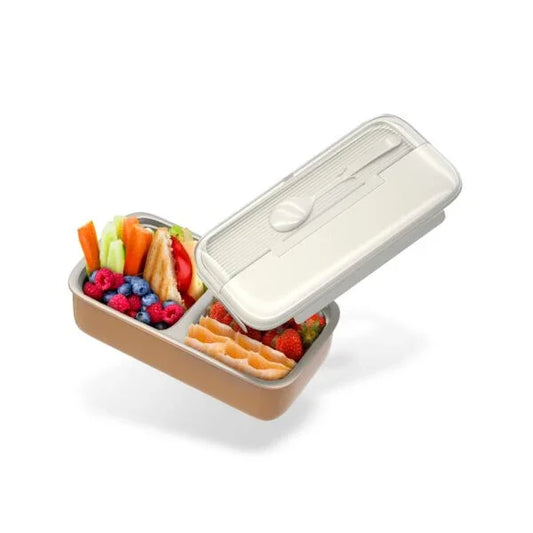 Kids Stainless Steel Lunch Box – White & Brown, Leak-Proof