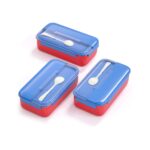 Bento Kids Blue and Red Stainless Steel Lunch Box - 100% Leak-Proof, Kids Friendly Clips, Food-Safe Spoon, Non-Toxic Recyclable Plastic