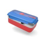 Bento Kids Blue and Red Stainless Steel Lunch Box - 100% Leak-Proof, Kids Friendly Clips, Food-Safe Spoon, Non-Toxic Recyclable Plastic