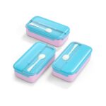 Bento Kids Blue and Pink Stainless Steel Lunch Box - 100% Leak-Proof, Kids Friendly Clips, Food-Safe Spoon, Non-Toxic Recyclable Plastic