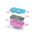 Bento Kids Blue and Pink Stainless Steel Lunch Box - 100% Leak-Proof, Kids Friendly Clips, Food-Safe Spoon, Non-Toxic Recyclable Plastic