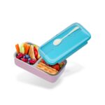 Bento Kids Blue and Pink Stainless Steel Lunch Box - 100% Leak-Proof, Kids Friendly Clips, Food-Safe Spoon, Non-Toxic Recyclable Plastic