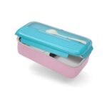 Bento Kids Blue and Pink Stainless Steel Lunch Box - 100% Leak-Proof, Kids Friendly Clips, Food-Safe Spoon, Non-Toxic Recyclable Plastic