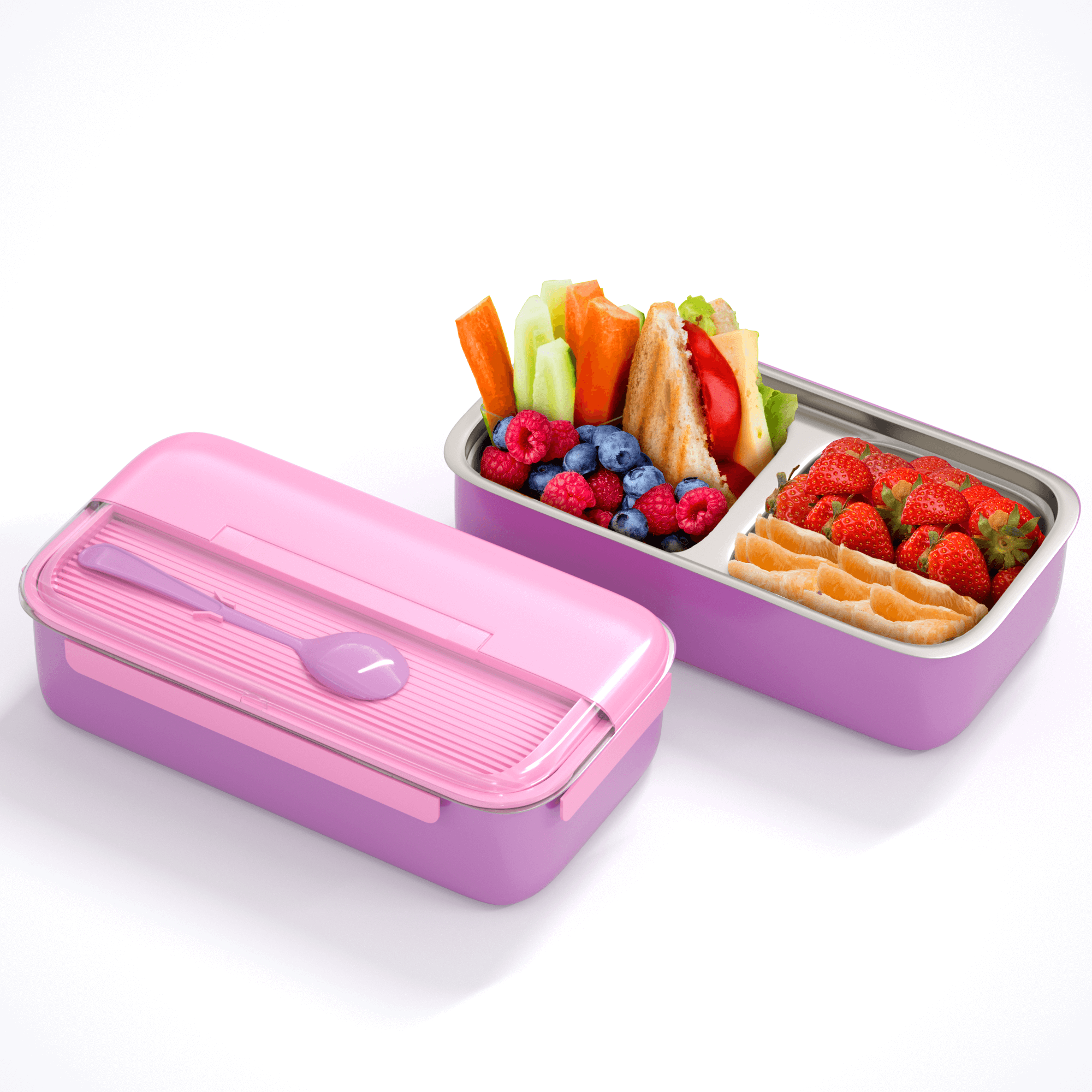 Children Bento Box Reusable Food-Grade Large Capacity Compartment Box Water Fillable Thermal Stainless Steel Insulated
